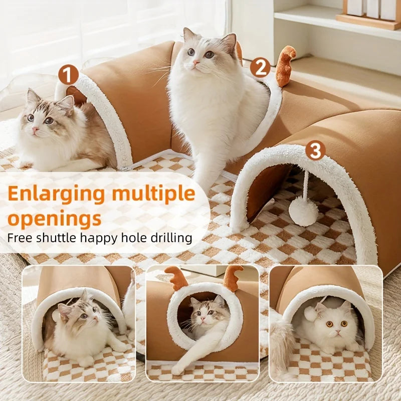 Multi-Level Cat Hide and Seek Tunnel Polyester Non-Skid Bottom Pet Play and Sleep Cat Nest Indoor Cat Kennel Durable Comfortable