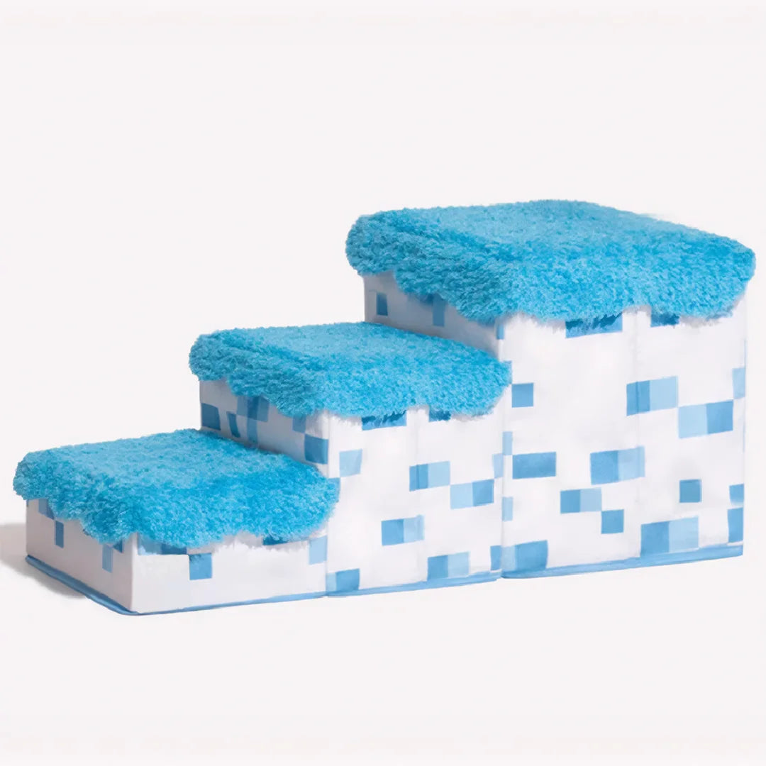 Luxury Retro Pixel 3-Step 2-Step Foldable Dog Steps Handcrafted Non-slip PawGame Blocky Design with Storage for Small Dogs Cats