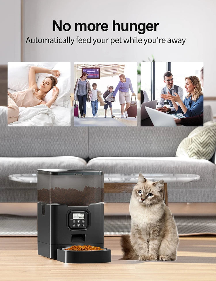 6L Stainless Steel Solid Automatic Cat Feeders Timed Dry Food Dispenser with Button Control 10s Voice Recorder Smart Pet Feeder