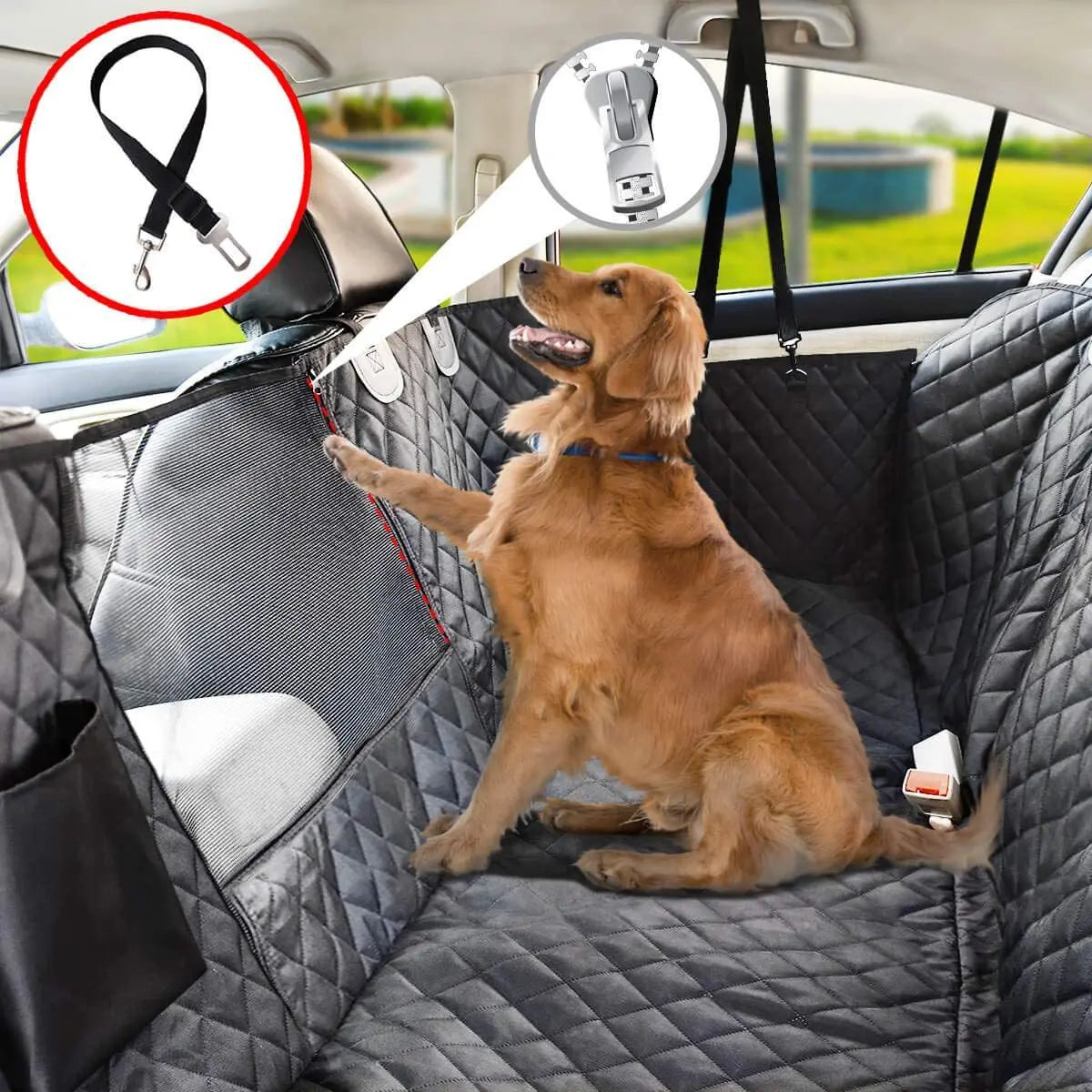 Waterproof Oxford Dog Car Seat Cover for Modern Luxury Car Travel Bed Mesh Window Storage Pocket Scratchproof Nonslip Cars SUVs