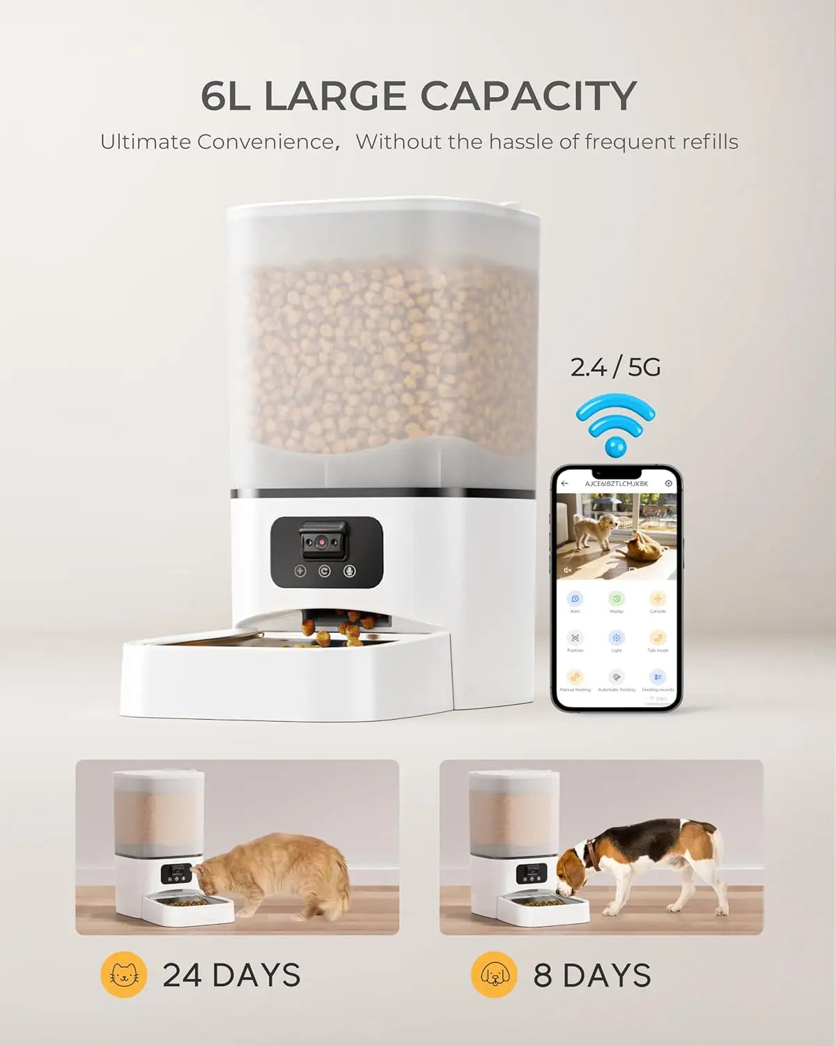 Automatic Cat Feeder with Camera Adjustable Camera 5G/2.4G WiFi Timed Cat Feed Smart Pet Feeder with HD Night Vision