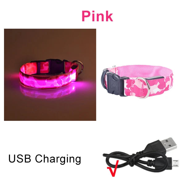 USB Rechargeable Dog Collar Light Luminous Flashing Glowing Bright Nylon Electronic Pet Reflective LED Dog Collar Night Safety