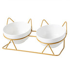 Auto-Elevated 15 Degree Tilted Double Cat Bowls Indoor Raised Ceramic Pet Feeding Bowls for Water & Food