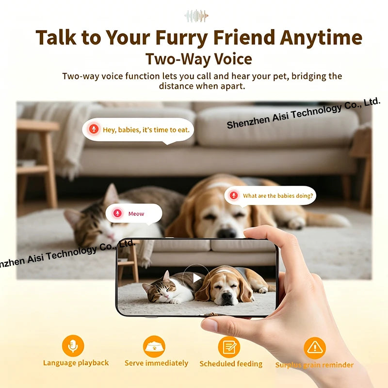 Custom 4L Smart Dog Feeder with Camera Night Vision WiFi Automatic Cat Feeder Remote Control Add Food Dog Food Dispenser OEM ODM