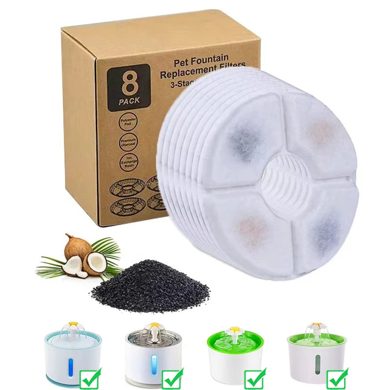 8PCS Filters Pet Fountain Automatic Water Dispenser Premium Activated Carbon Filters 4 Pack Daisy Fountain Filters