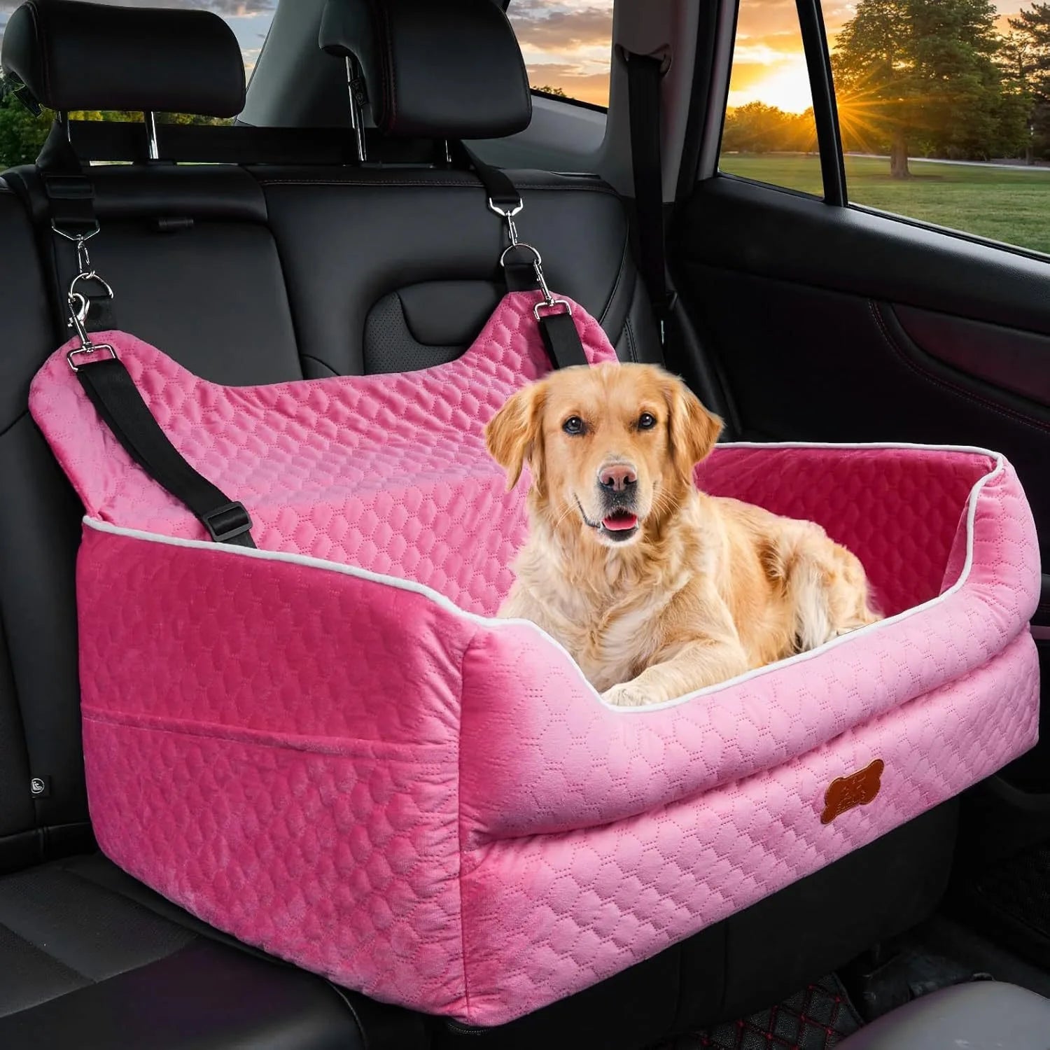 Detachable Dog Car Seat Memory Foam Dog Booster Seat Dogs Travel Bed with Thick Cushions Storage Bag for Large/medium-sized Dogs
