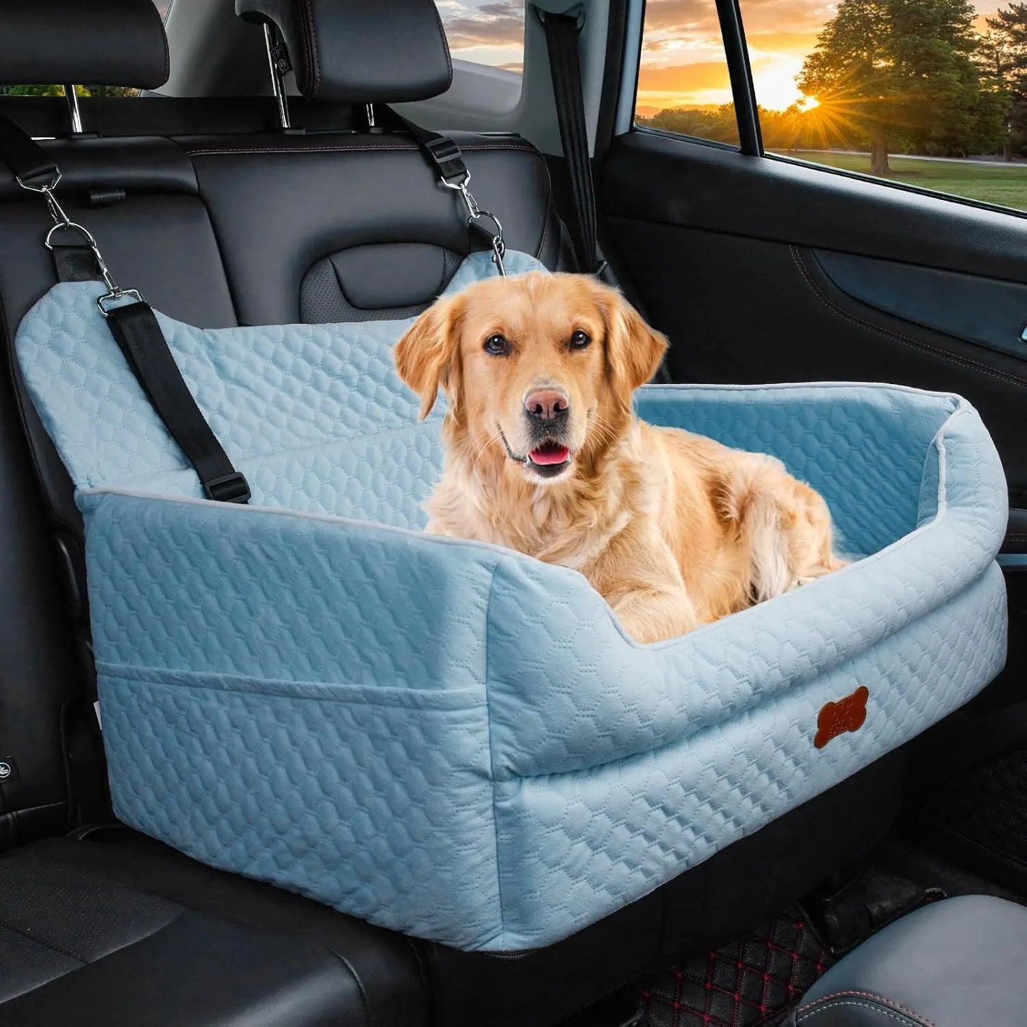 Detachable Dog Car Seat Memory Foam Dog Booster Seat Dogs Travel Bed with Thick Cushions Storage Bag for Large/medium-sized Dogs
