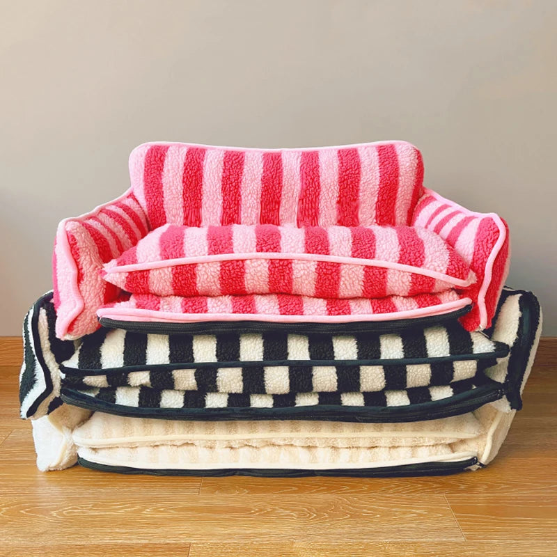 Striped Double Layers Luxury Dog Bed Sofa Modern Winter Design Custom Logo Eco-Friendly Washable Pet Accessories