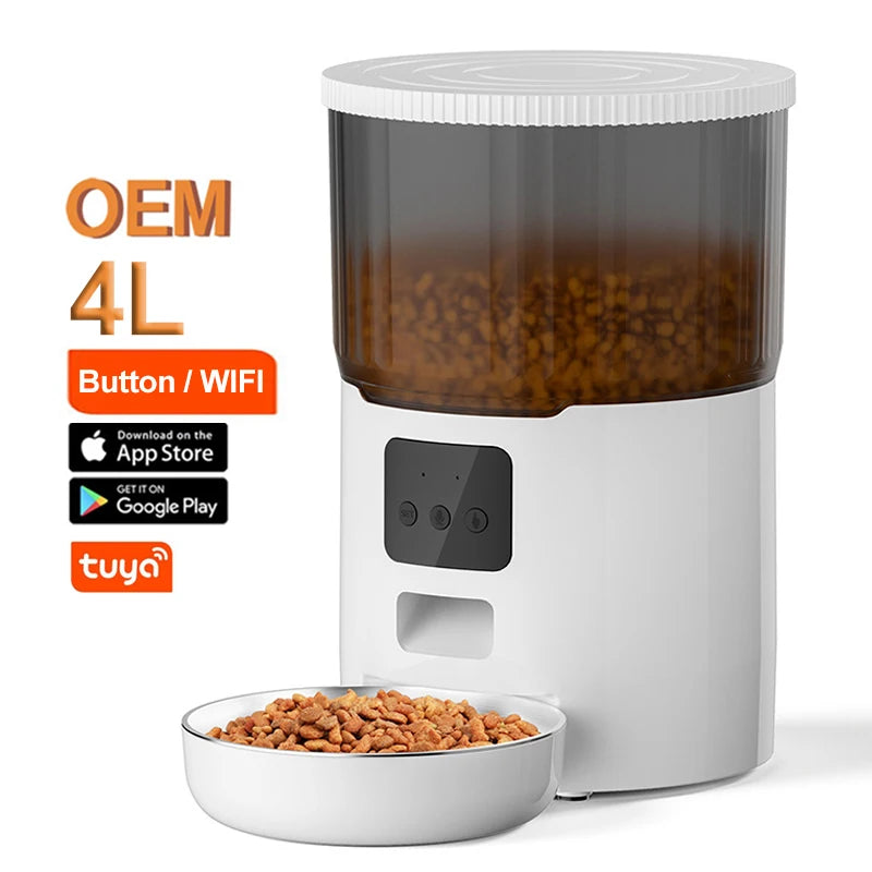 OEM 4L Automatic Cat Feeder APP Smart Pet Feeder Slow Pet Food Dispenser WIFI Time Seting Auto Pet Feeder Manufacturer