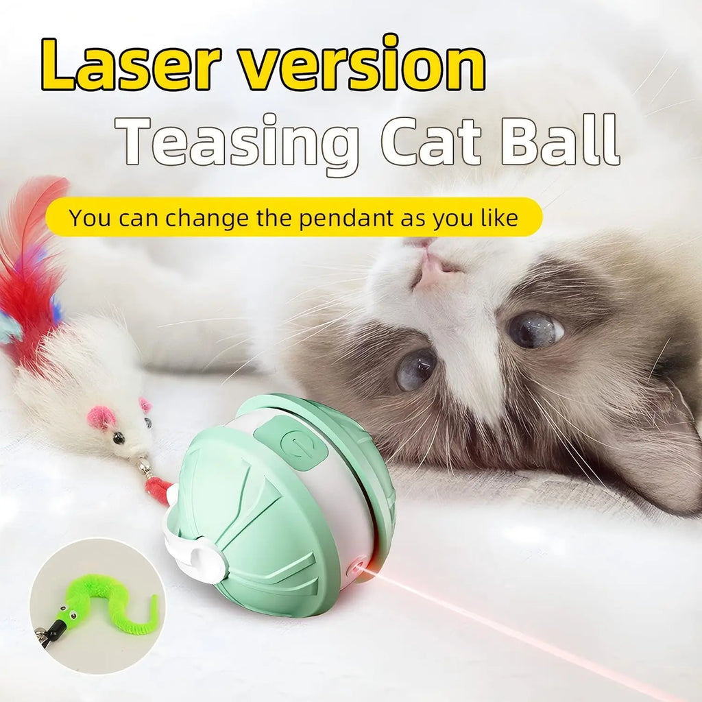 Interactive Cat Ball Toy Automatic Rolling Ball Puzzle Cat Toy for Bored Cats Indoor Use with Pet LED Laser Indoor Training Tool