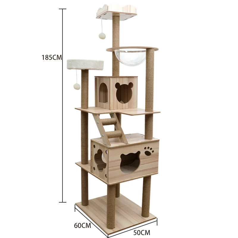 Eco-Friendly Cat Scratcher Tower with Sisal Posts and Wood Frame Cat Toys Tree Hammock Climbing Frame Carton Packed