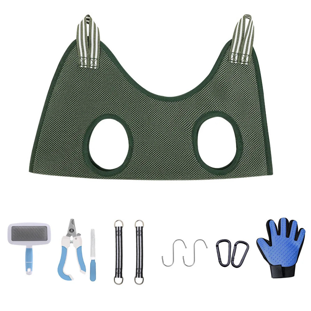 Cat Grooming Stainless Steel Nail Cutting Anti-Scratch Bite Fixed Bath Trimming Restraint Bag & Hammock Hanging Pet Supplies Set