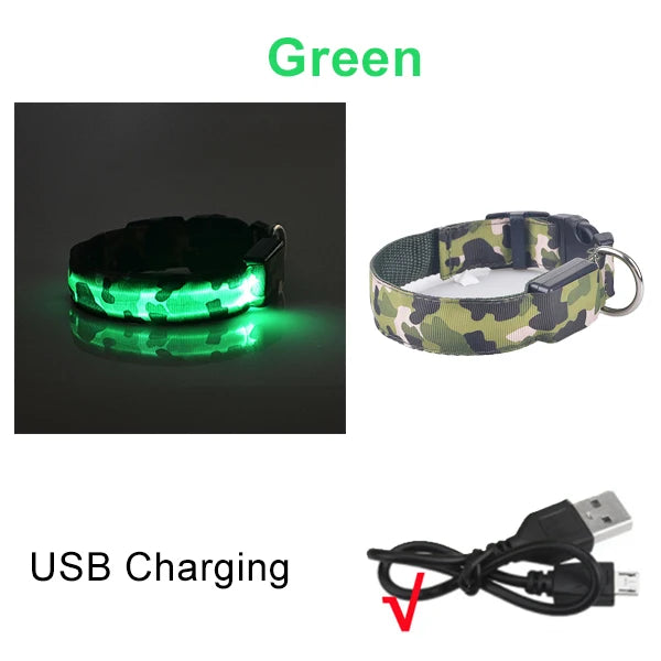 USB Rechargeable Dog Collar Light Luminous Flashing Glowing Bright Nylon Electronic Pet Reflective LED Dog Collar Night Safety