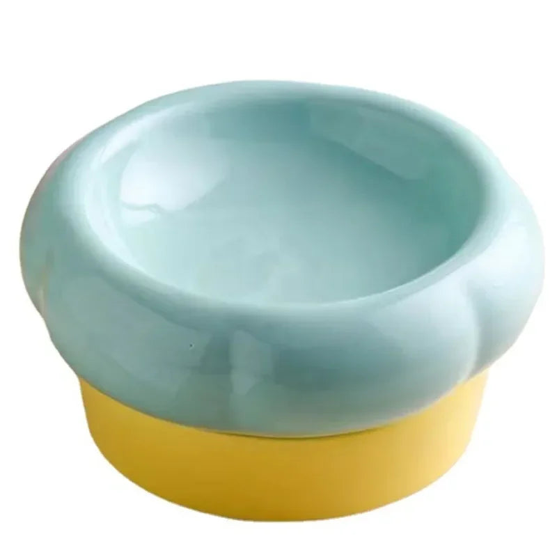 Cute Dual-Grain Ceramic Cat Bowl Anti-Overturning Can Head Plate Double-Layer Food & Water Bowl for Pets & Dogs