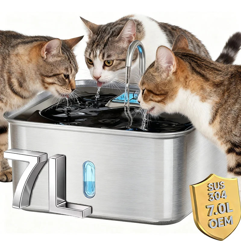 7L Large Capacity Stainless Steel Dog Water Fountain for Mult Cats Automatic Pet Water Dispenser Dog Fountain