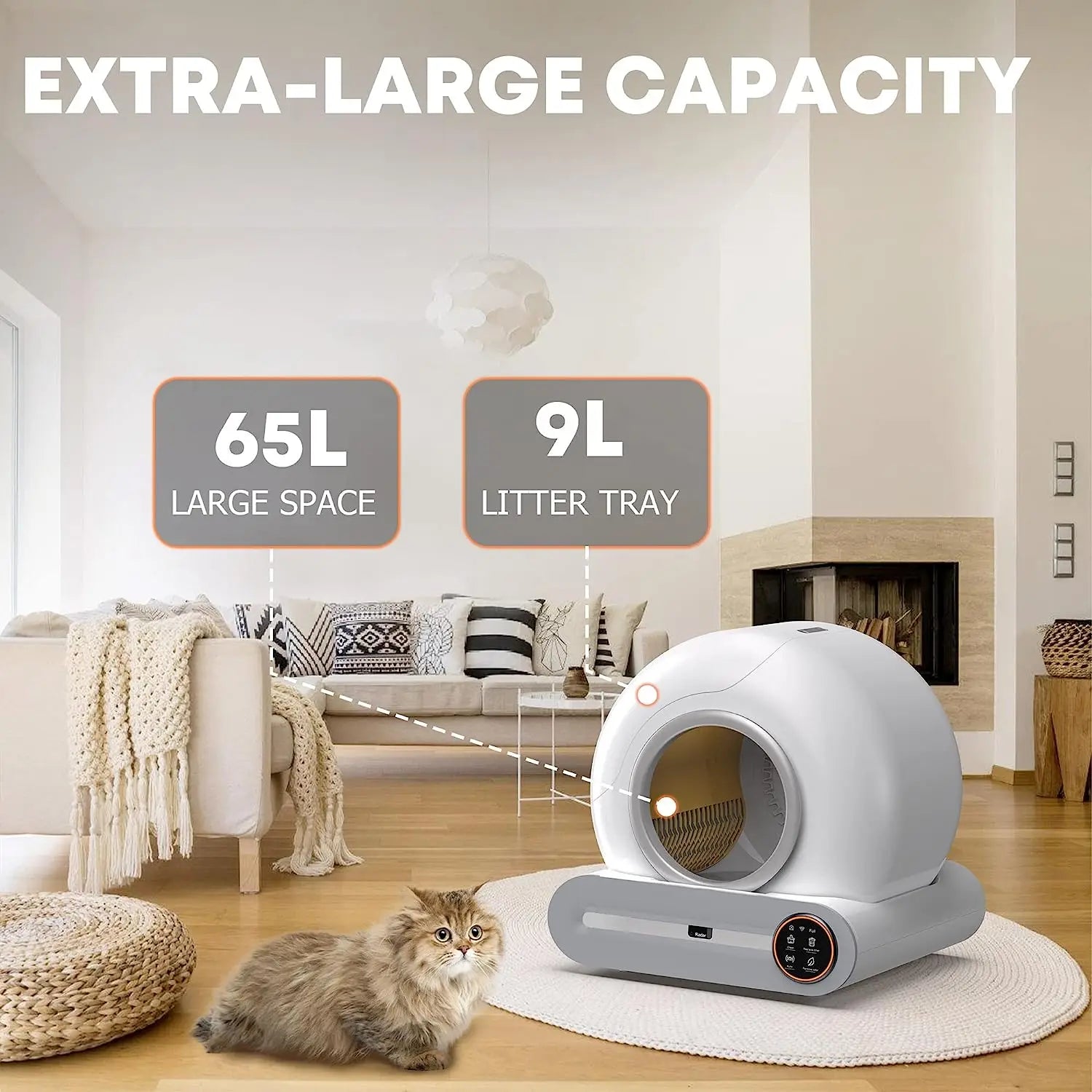 OEM Automatic Cat Litter Box Self Cleaning Litter Box Semi-Enclosed 65L Cat Litter Box Cat Toilet Litter Tray Cat Products