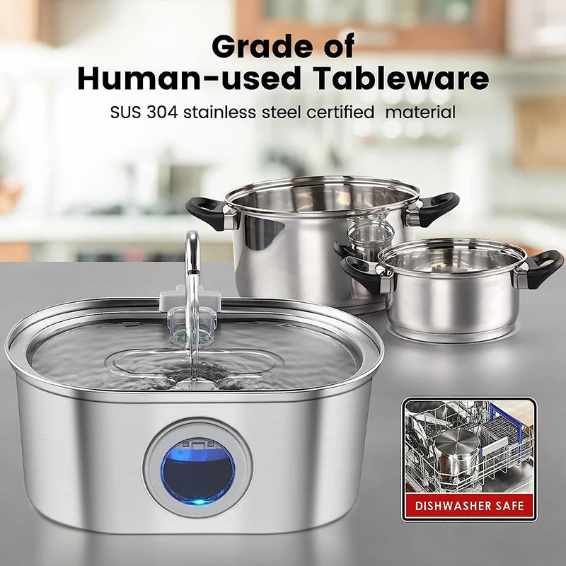 OEM Luxurious Stylish Stainless Steel Automatic Dog & Cat Water Fountain 3.2L/108oz with LCD Display Pet Water Fountain