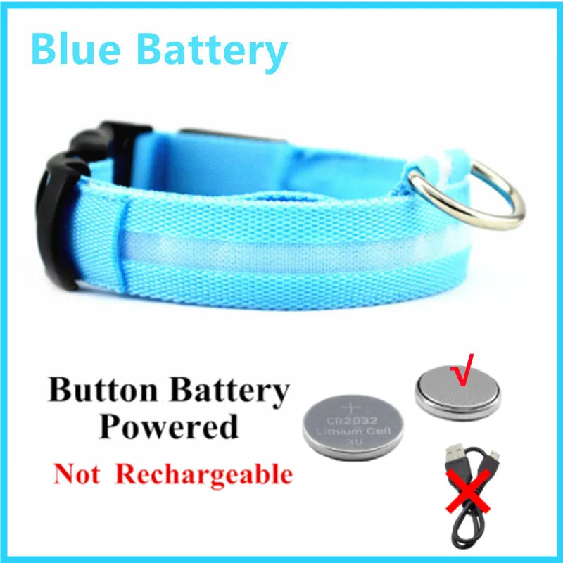 Nylon LED Pet Dog Collar Night Safety Flashing Glow in the Dark Dog Leash Dogs Luminous Collars Pet Supplies OEM Custom LOGO