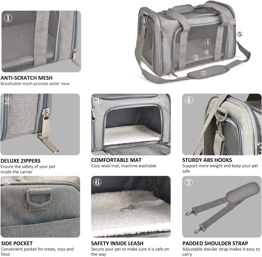 Eco-Friendly Oxford Solid Pattern Zipper Closure Airline Approved Small Dog Carrier Soft Sided Collapsible Puppy Dog Travel Bag