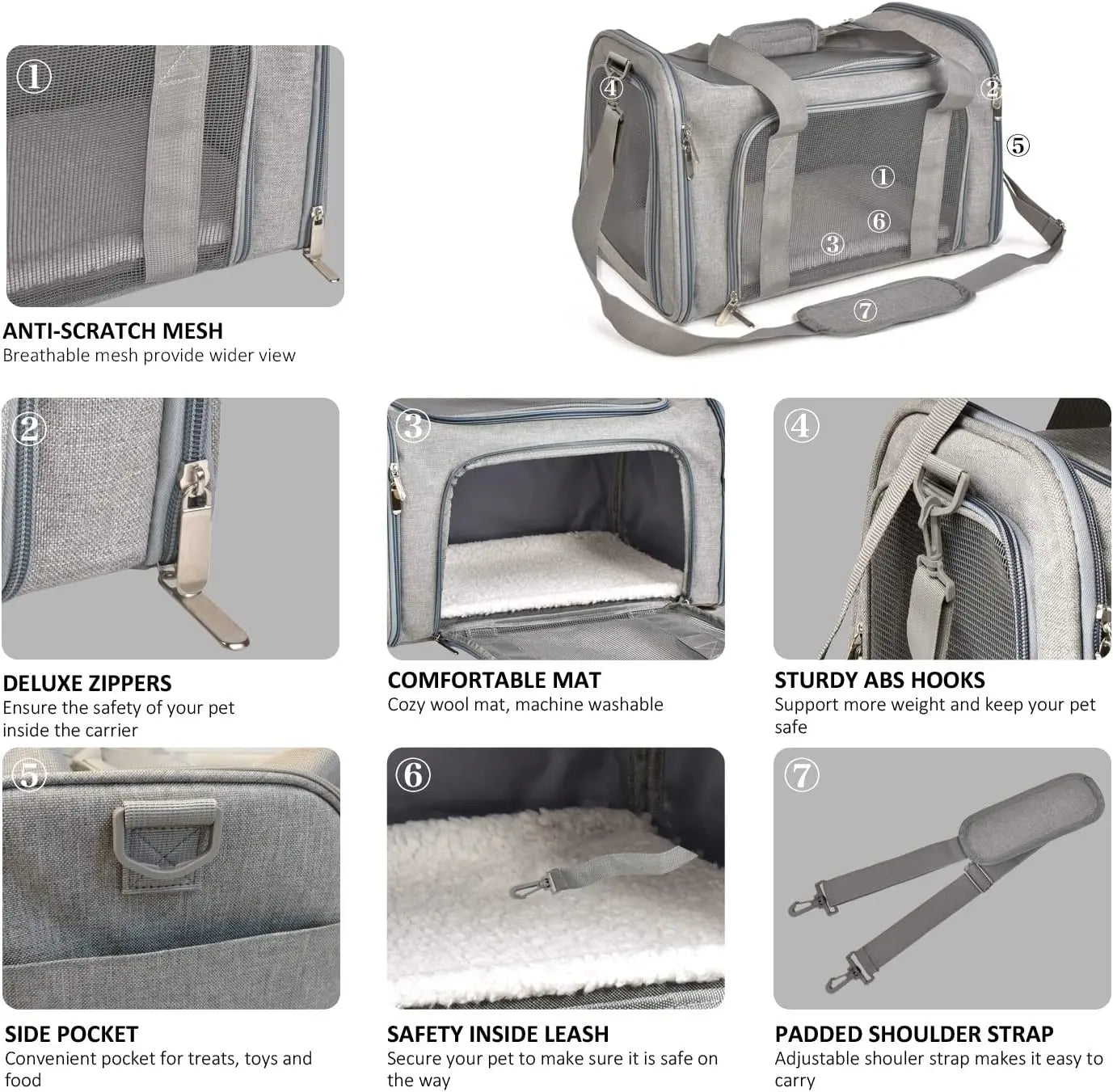 Eco-Friendly Oxford Solid Pattern Zipper Closure Airline Approved Small Dog Carrier Soft Sided Collapsible Puppy Dog Travel Bag