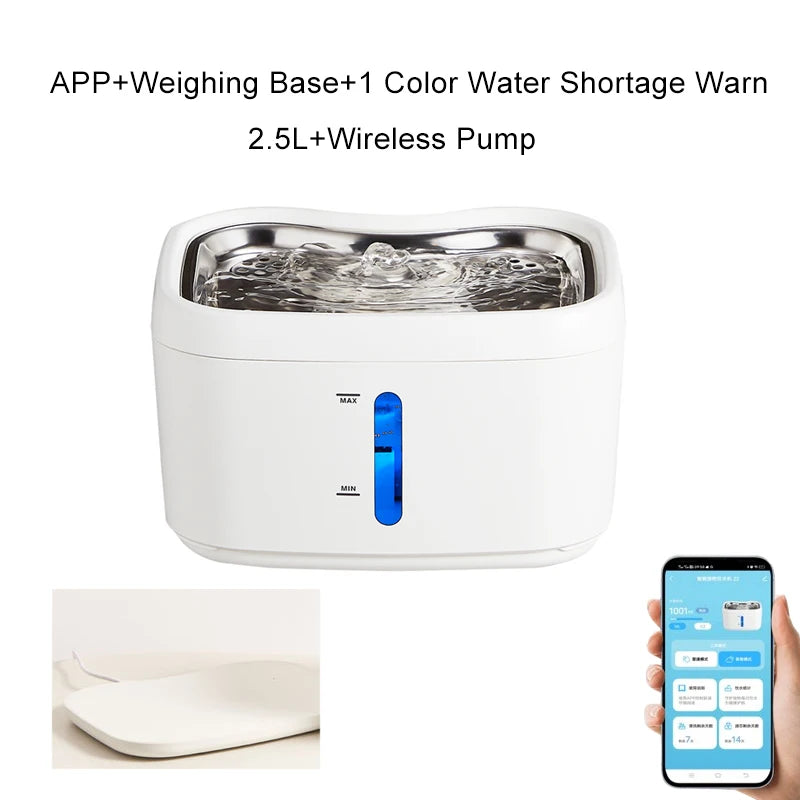 Factory Wireless Cat Water Fountain 2.5L/84oz Weighting Water Level Window LED Light Automatic Pet Water Dispenser OEM ODM