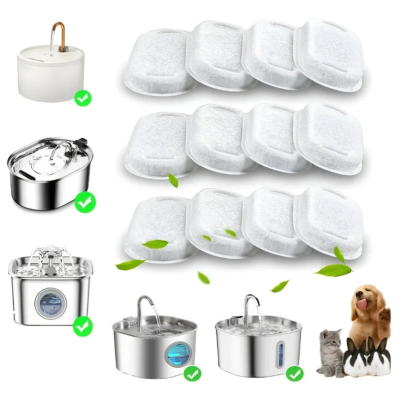 12pcs Pet Water Dispenser Filters for 3.2L//2L Stainless Steel Cat Water Fountain Replacement Filter with Resin Activated Carbon