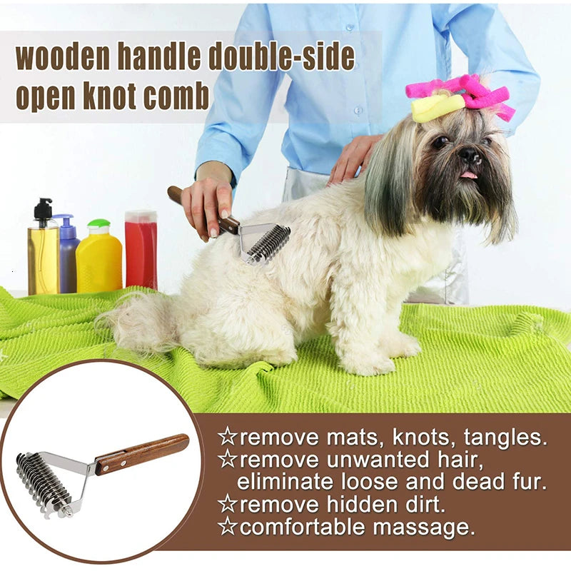 Dog Brush Pet Grooming Pet Comb Rake Removes Undercoat Knots Wooden Handle Puppy Groomer Pet Manufacturer Cat Brushes