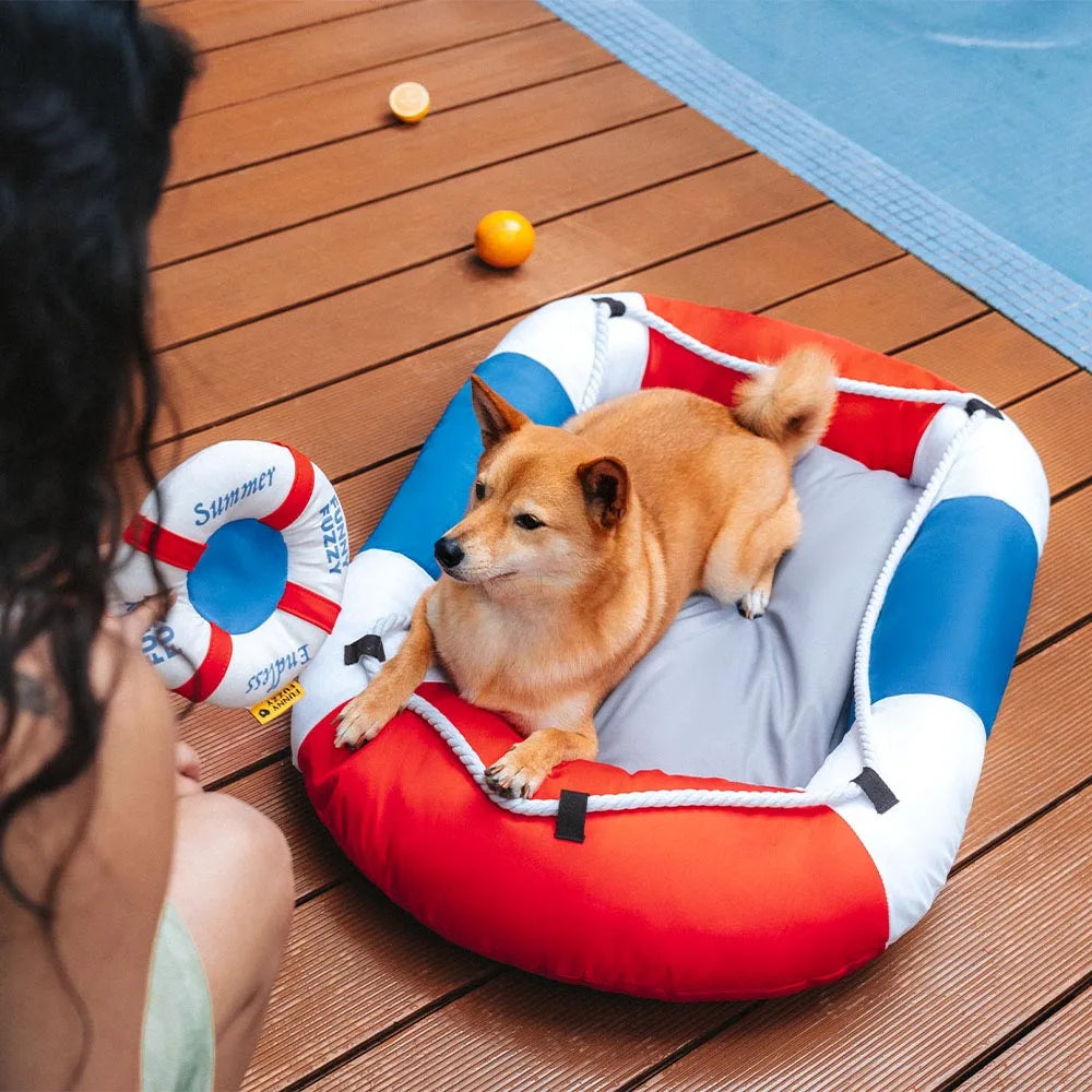 Summer Cooling Waterproof Boat Shaped Pet Bed with Pillow Chill Raft Outdoors Dog Swimming Boat Dog Beds