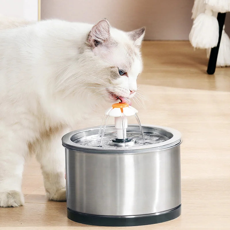 Ultra Quiet 2.5L Stainless Steel Pet Cat Water Fountain LED Light Eco-friendly Automatic Recirculation Filtration System Stylish