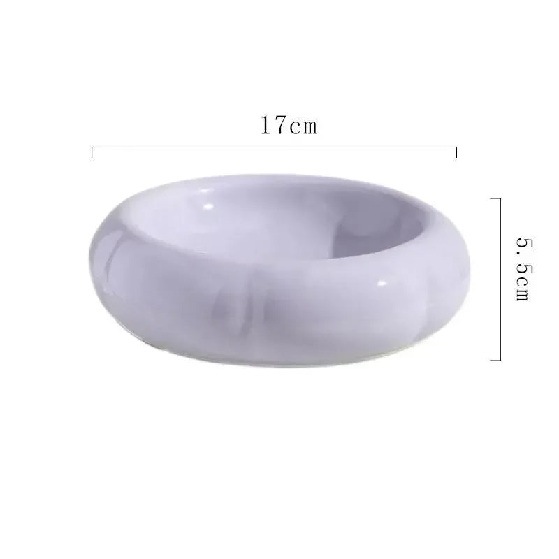 Cute Dual-Grain Ceramic Cat Bowl Anti-Overturning Can Head Plate Double-Layer Food & Water Bowl for Pets & Dogs