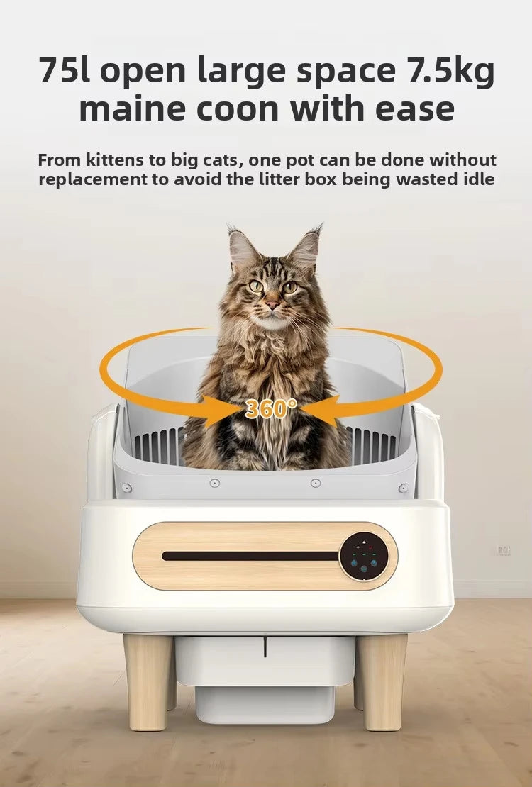 New Open-Type 75L Large Capacity Automatic Cat Litter Box Smart Electric Self-cleaning Easy Clean Cat Litter Box