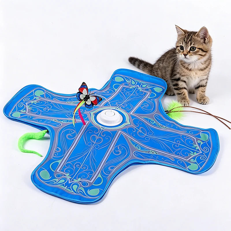 Interactive Cat Toy Automatic Cat Toys for Indoor Cats Hide Seek Cat Toy with Motion Activated Moving Feather USB Rechargeable