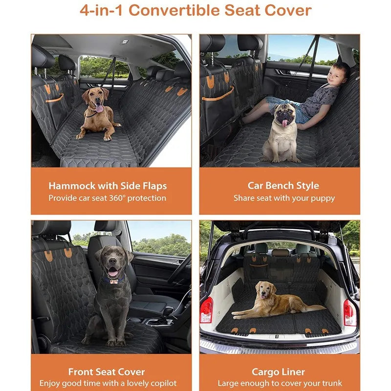 Detachable Dog Car Seat Cover Oxford Material Back Seat Extender with Mesh Window Storage Pocket Hammock Support up to 350lbs