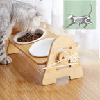 Raised Pet Ceramic Dog Bowl Adjustable Elevated Stand Bowls Neck Care Feeder for Dog Cat Food and Water Wood Ceramic Cat Bowls