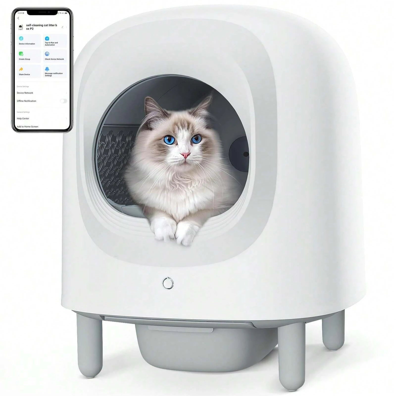 Petree Automatic Cat Litter Box 56L Large Capacity Self-Cleaning APP Control Easy Clean Features Safety Protection Odor Removal