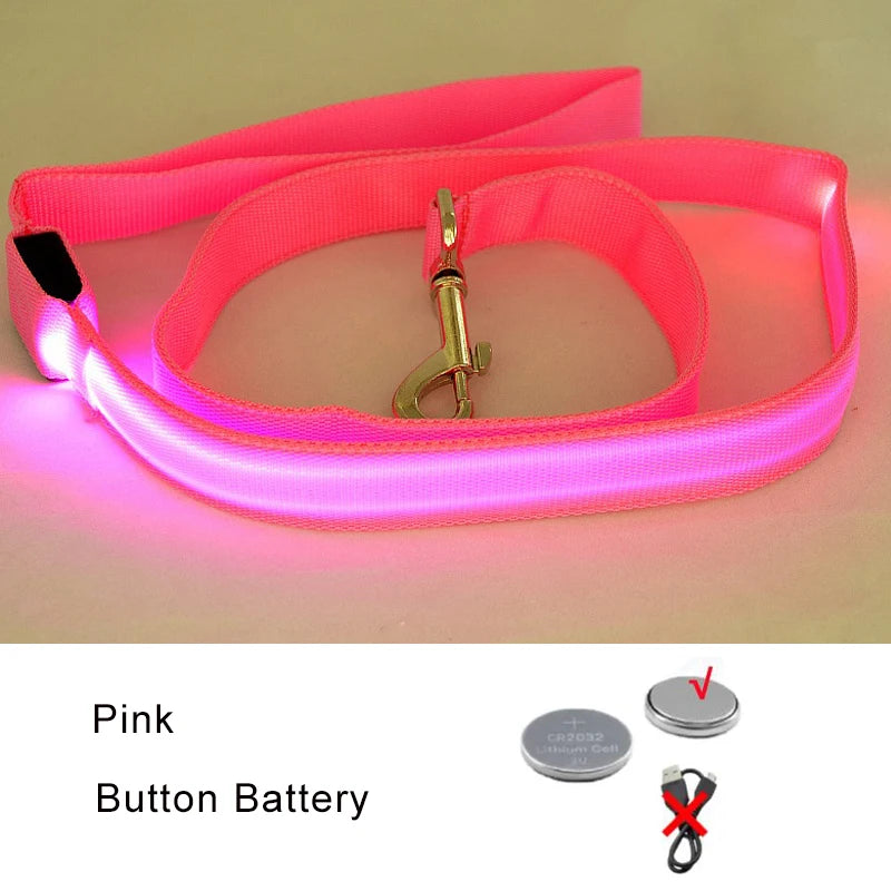 LED Light up Dog Leash Luminous Rope Lead Leash Dog Safety Flashing Glowing LED Dog Leash Collar Electronic Pet Accessories