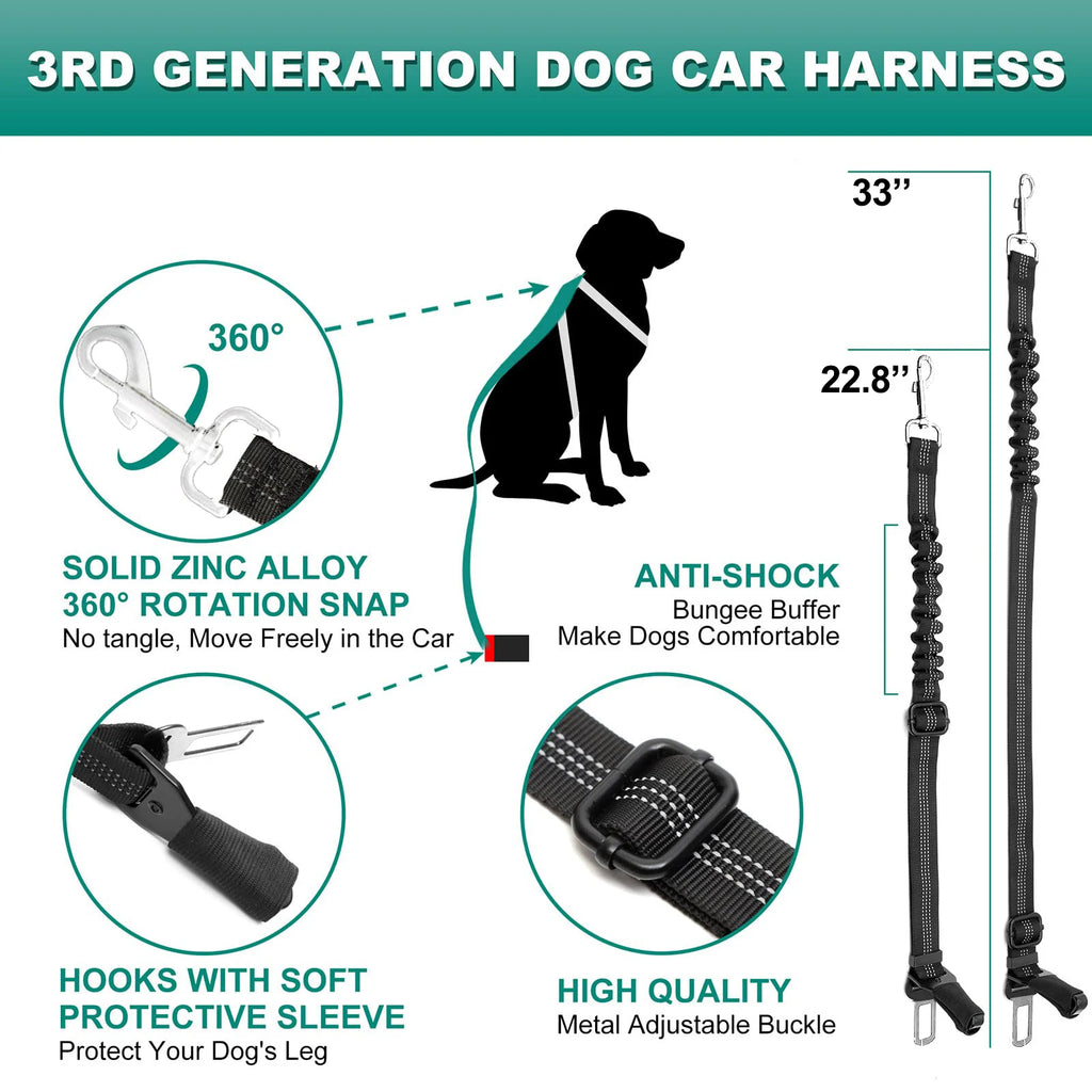 Dog Car Seat Belt Seatbelt Harness Adjustable Metal Buckle Elastic Reflective Vehicle Car Tether for Small Medium Large Dogs