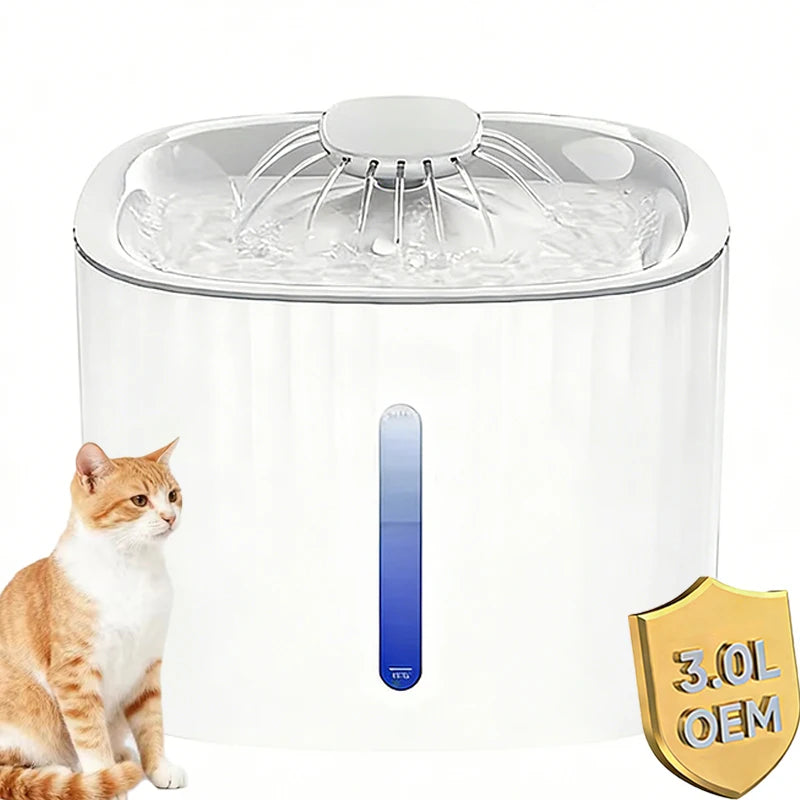 3L Eco-Friendly Plastic Automatic Cat Water Fountain with Water Level Window Replacement Filters Pet Water Dispenser