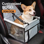 Folding Dog Car Seat Travel Booster Seat Safety Belt Washable Breathable Double-Sided Cushion Storage Pocket Summer Pet