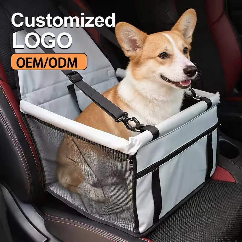 Folding Dog Car Seat Travel Booster Seat Safety Belt Washable Breathable Double-Sided Cushion Storage Pocket Summer Pet