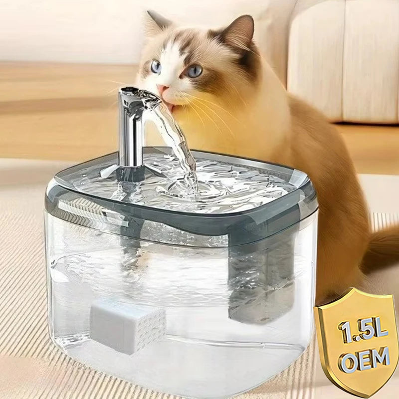 Custom 1.5L Smart Pet Water Dispenser for Dogs and Cats USB Powered Quiet Automatic Cat Water Fountain with Faucet Spout