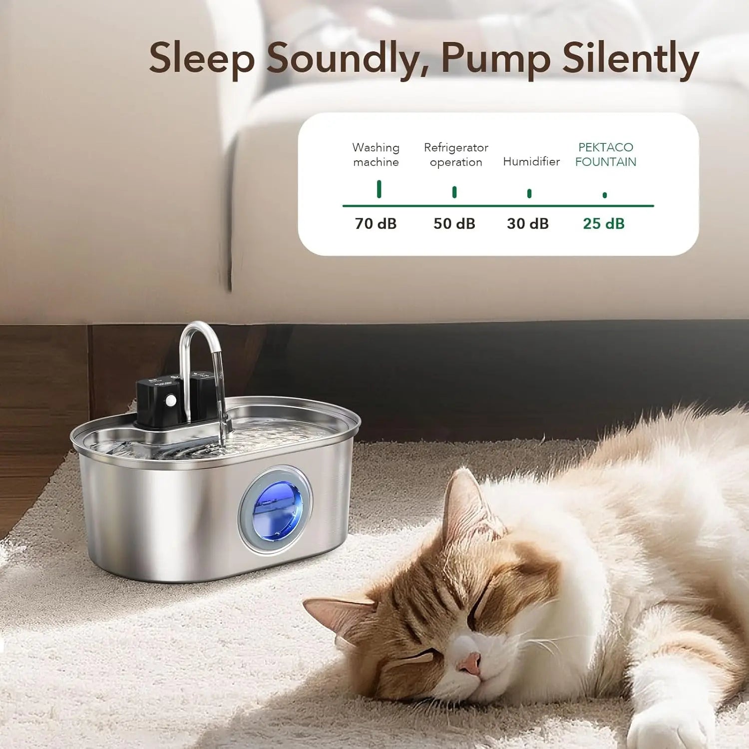 Cat Water Fountain Stainless Steel 108oz/3.2L Battery Wireless Cat Fountains for Drinking Indoor Automatic Pet Water Dispenser