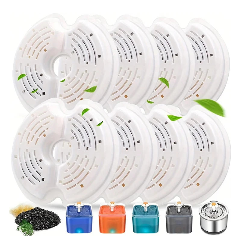 8 Pack 84oz Cat Dog Fountain Filter Activated Carbon Replacement for Stainless Steel Pet Drinking Pet Bowls & Feeders