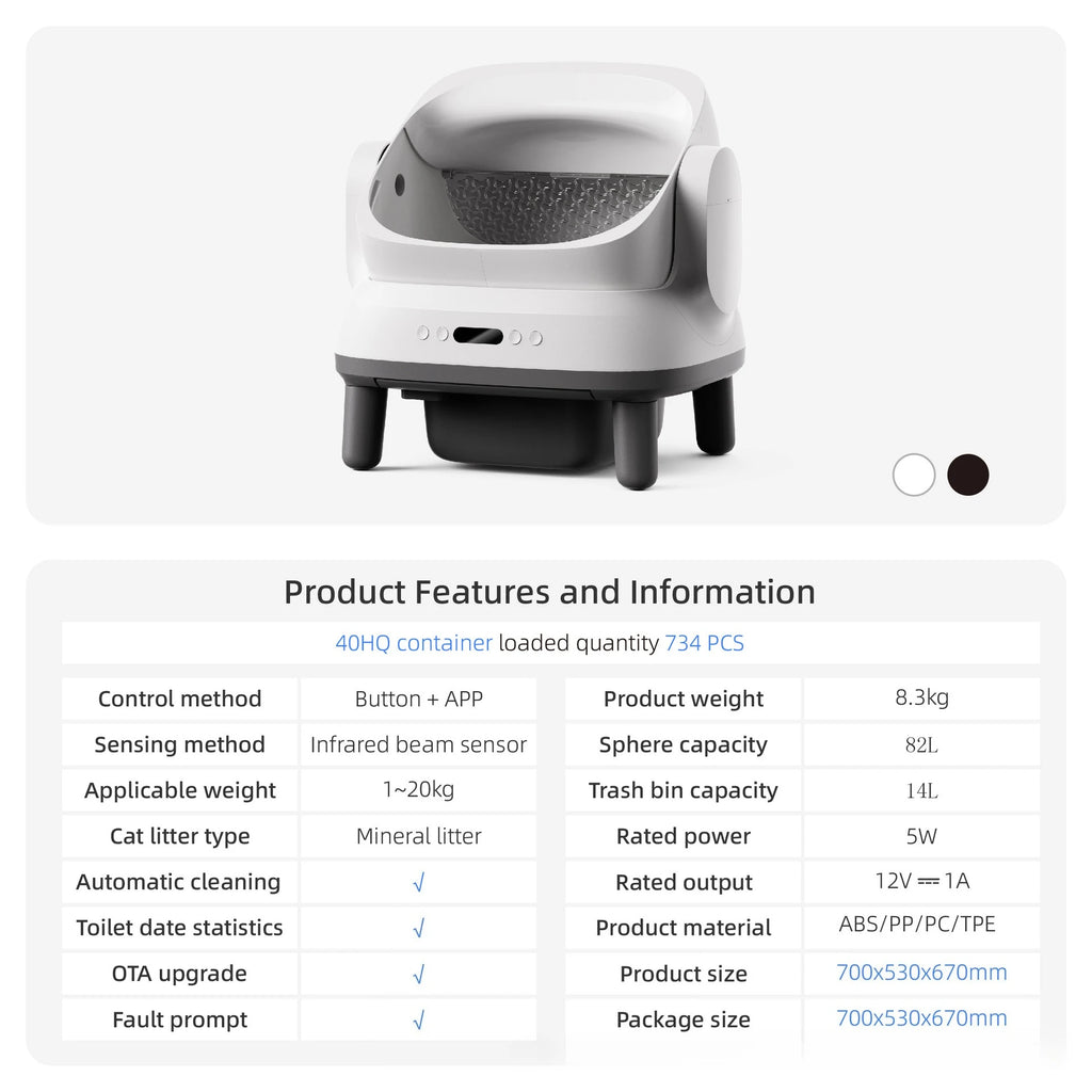 2026 New Petree Large Automatic Cat Litter Box Open Design Intelligent Self-Cleaning Cat Toilet Electric Deodorization Plastic