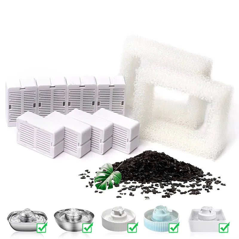 8 Pack Automatic Eco-Friendly Cat Pet Fountain Replacement Filters Carbon 2 Pack Foam and Ceramic Cake for Cat Water Fountains