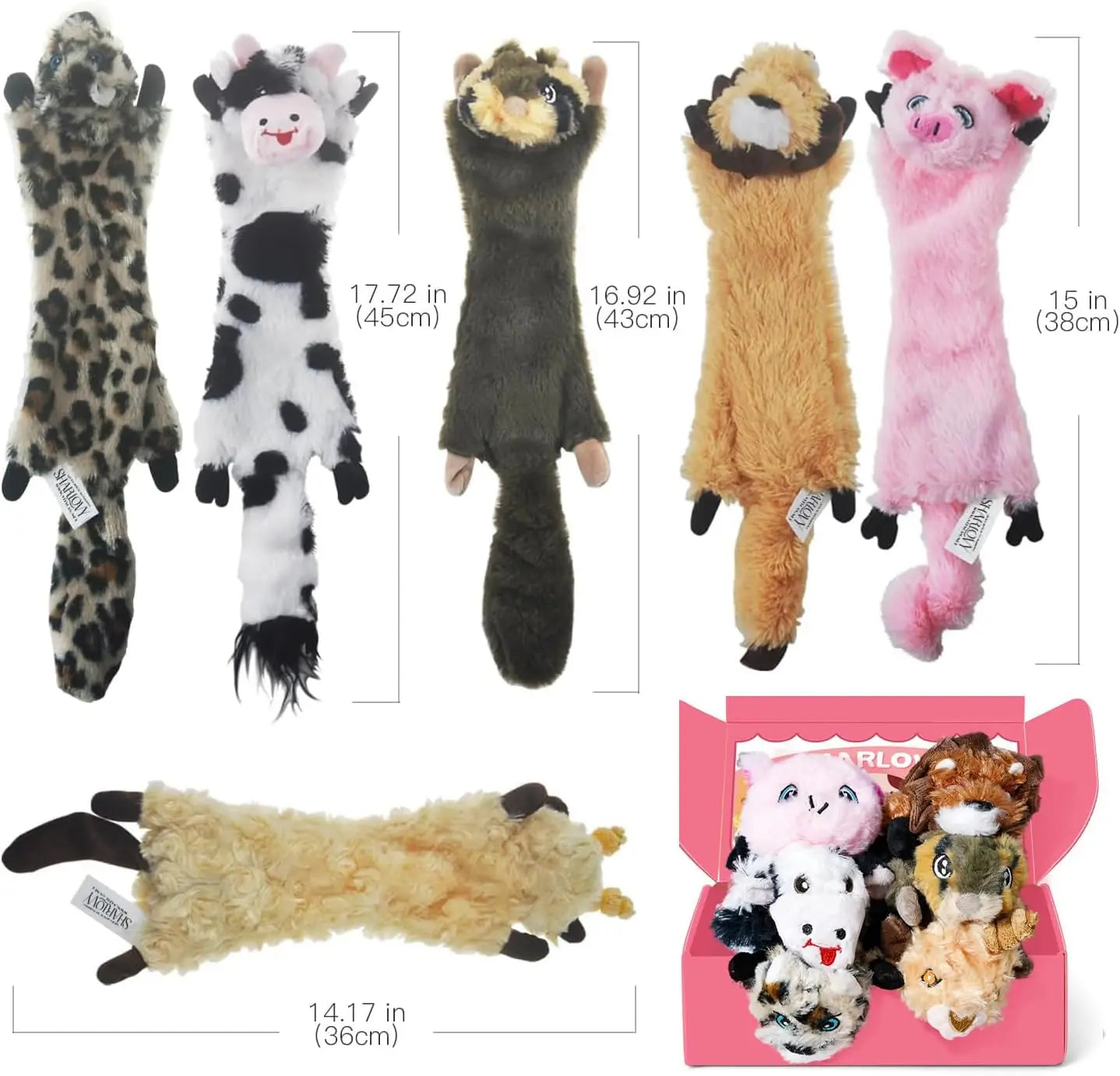 Durable Plush Dog Squeaky Toys Cute Cartoon Animals Chew Toys with Crinkle Sound for Small Puppies