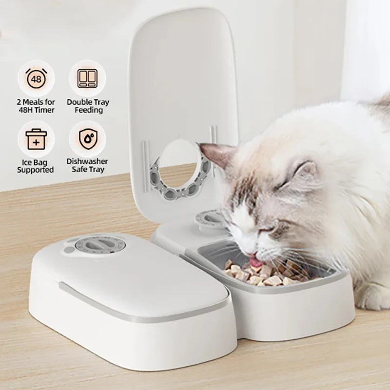 2 Meals Timed Automatic Dog Feeder Dual Bowls Smart Cat Food Dispenser Wet Dry Pet Food Dispenser Pet Feeder Cat Accessories