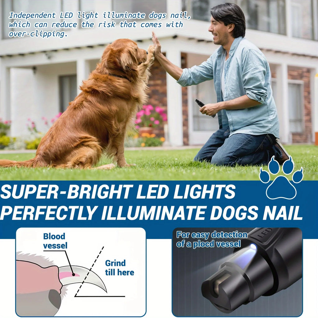 Pet Nail Grinder Low Noise & Vibration LED Rechargeable Dog Claw Care Tool for All Breeds Plastic Pet Smart Dog Nail Grinder