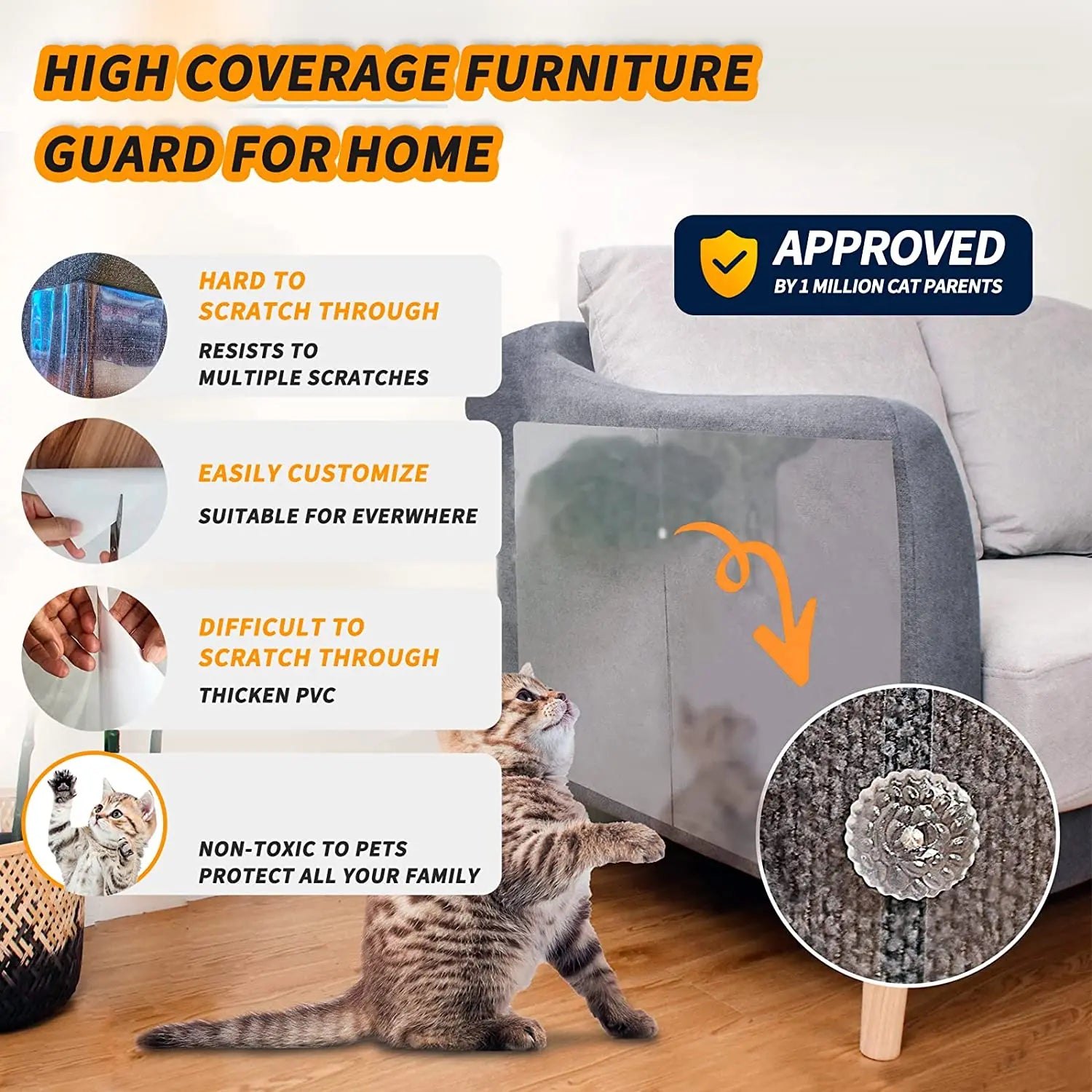 2 Pack Cat Scratch Protector Sofa Furniture Clear Kitten Cat Scratch Single-Sided Interactive Cat Toys Couch Protector Guards