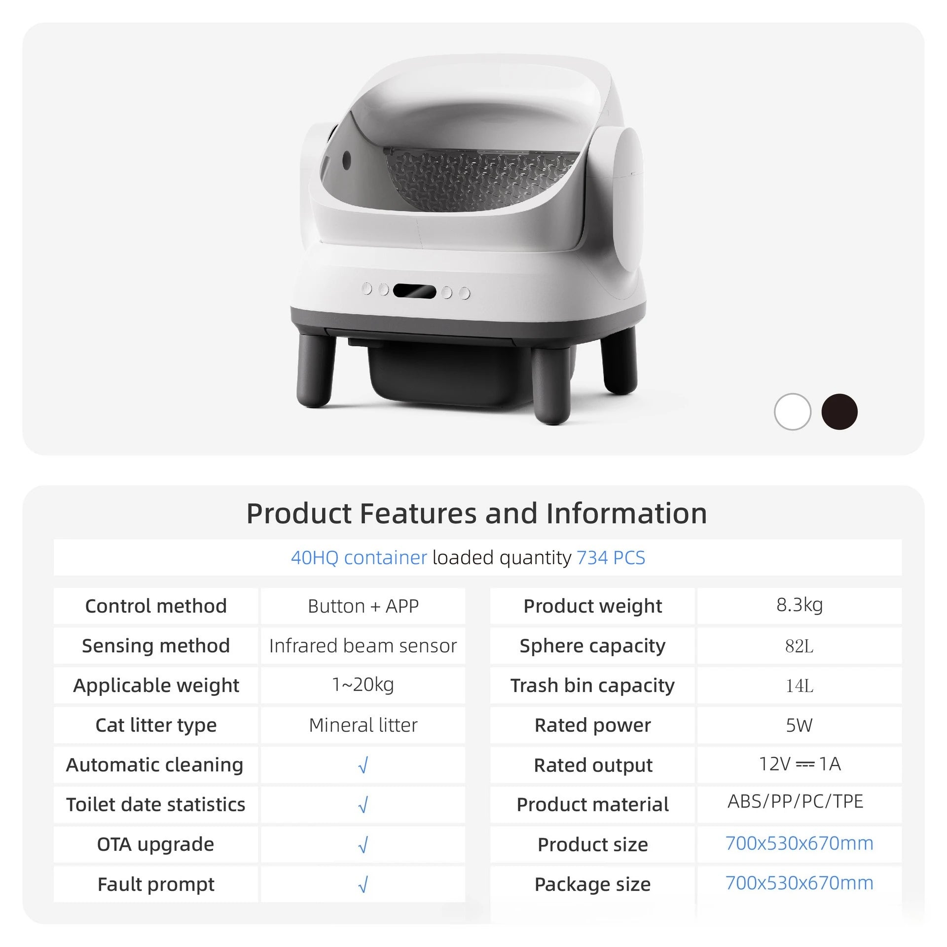 2026 New Petree Large Automatic Cat Litter Box Open Design Intelligent Self-Cleaning Cat Toilet Electric Deodorization Plastic